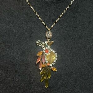 Vintage Ann Taylor bird of paradise crystal pendant necklace